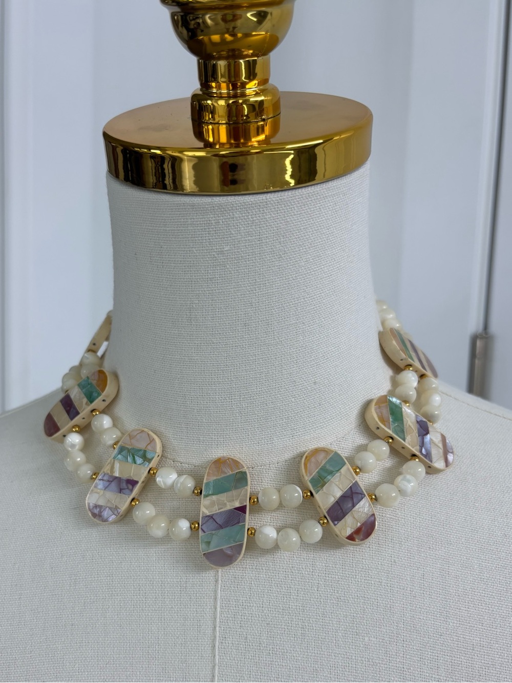 Multi-Color Inlay Beaded Statement Necklace - Pearl & Pastel Accents